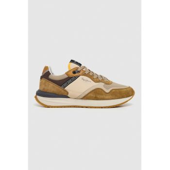 Pantofi sport low-cut cu garnituri de plasa si piele intoarsa