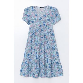 Rochie cu decolteu in V si model floral