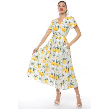 Rochie midi cu croiala evazata si cordon in talie