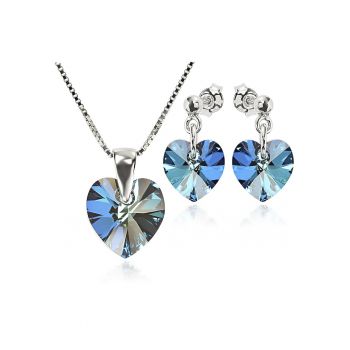 Set Argint 925 placat cu rodiu cu cristale Swarovski® Heart 10 mm Surub + Lant