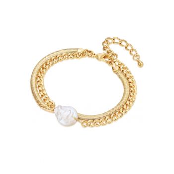 Bratara placata cu aur de 14K si decorata cu perla