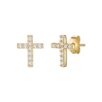 Cercei in forma de cruce - placati cu aur de 14K - cu zirconia