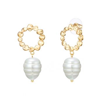 Cercei placati cu aur de 14K si decorati cu perle sintetice