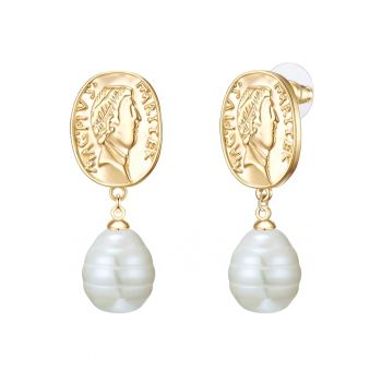 Cercei placati cu aur de 14K si decorati cu perle