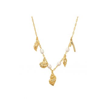 Colier de aur de 14K filat - cu pandantive si perle de cultura