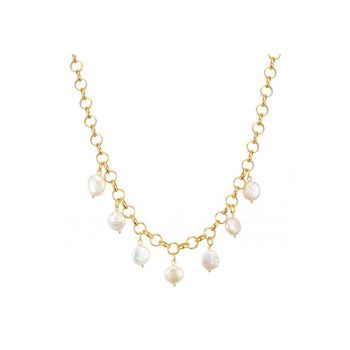 Colier placat cu aur de 14K si decorat cu perle