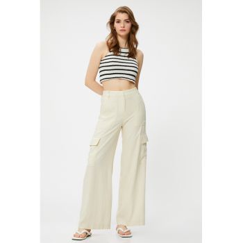 Pantaloni ampli din amestec de in