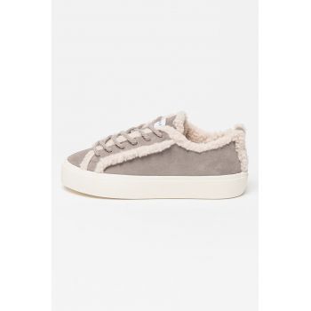 Pantofi sport de piele intoarsa si lana - cu logo