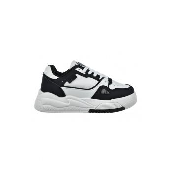 Pantofi sport din piele ecologica cu talpa wedge si insertii din plasa