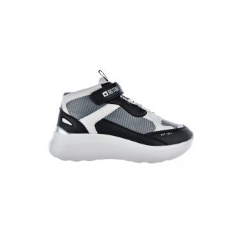 Pantofi sport din piele ecologica cu talpa wedge si segment cu inchidere velcro