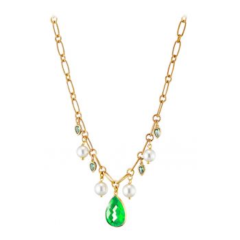 Colier placat cu aur de 18K cu zirconia - Auriu - Alb murdar