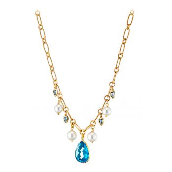 Colier placat cu aur de 18K cu zirconia - Auriu - Alb murdar