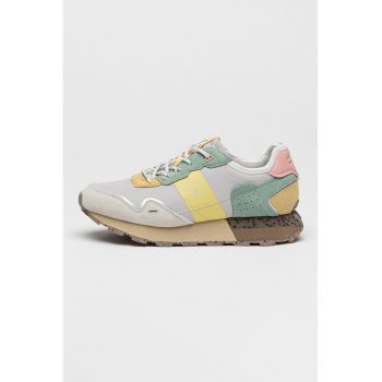 Pantofi sport cu talpa flatform si insertii din piele intoarsa