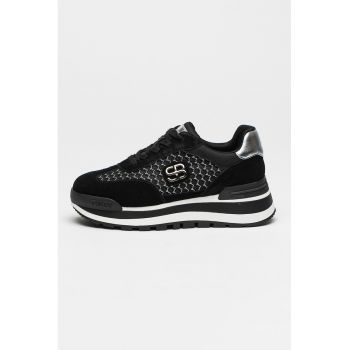 Pantofi sport cu talpa wedge si garnituri din piele intoarsa