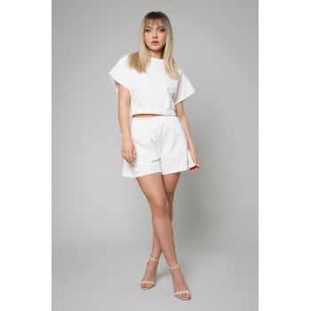 Set Amara Tricou Oversized si pantalon scurt Off White Alb