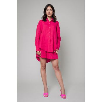 Set Amelie camasa oversized si pantalon scurt din In Magenta Roz
