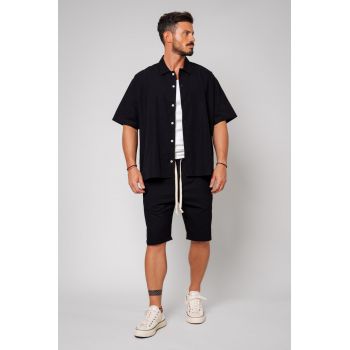 Set Camasa Oversized si Pantalon scurt Black Negru