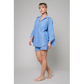 Set de camasa de bumbac cu dungi si pantaloni scurti