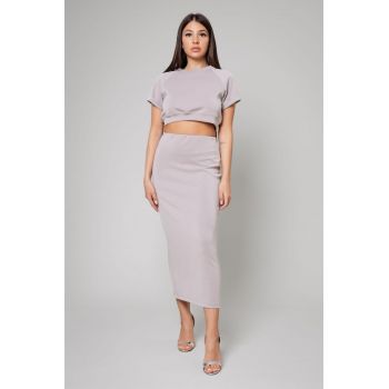 Set Top scurt si fusta Taupe Taupe