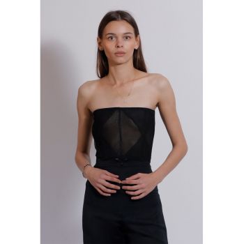 Top crop cu garnitura semitransparenta