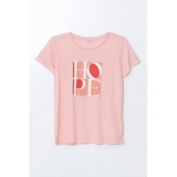 Tricou cu decolteu la baza gatului si imprimeu text