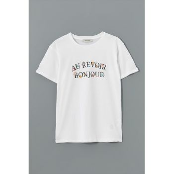 Tricou din bumbac cu imprimeu text