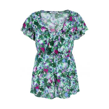 Bluza cu imprimeu floral si talie marcata