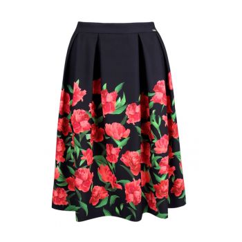 Fusta cu imprimeu floral si pliuri inversate
