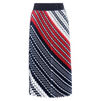 Fusta midi plisata cu design colorblock