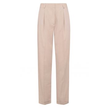 Pantaloni din amestec de in cu pensa - Bej deschis