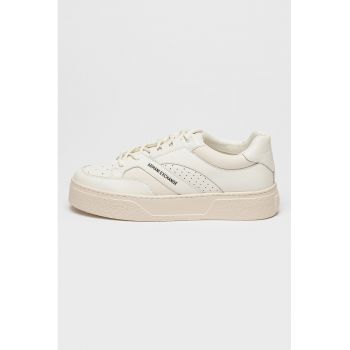 Pantofi sport de piele cu platforma si insertii textile