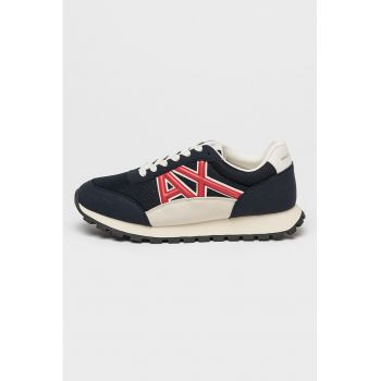 Pantofi sport din material textil cu insertii de piele intoarsa sintetica