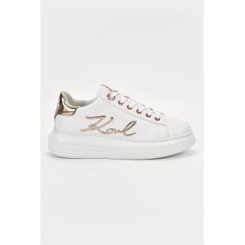 Pantofi sport din piele cu aplicatie logo metalica