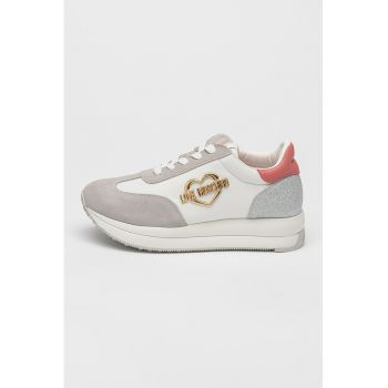 Pantofi sport low-cut cu logo si garnituri din piele intoarsa