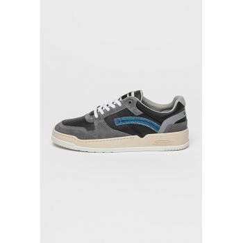 Pantofi sport low-cut din piele si piele intoarsa Grid