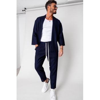 Set Tulum Jacheta tip kimono si pantalon lung Navy 15952