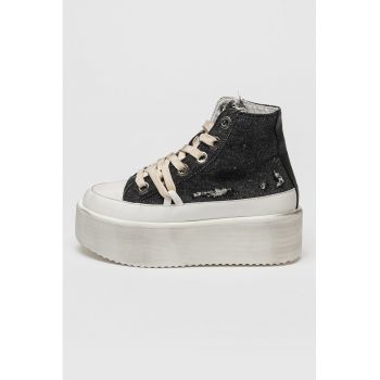 Tenisi din denim cu talpa flatform