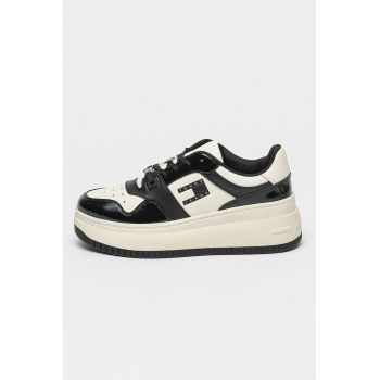 Pantofi sport wedge de piele cu garnituri contrastante