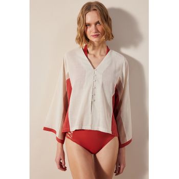 Bluza de plaja din bumbac cu decolteu in V