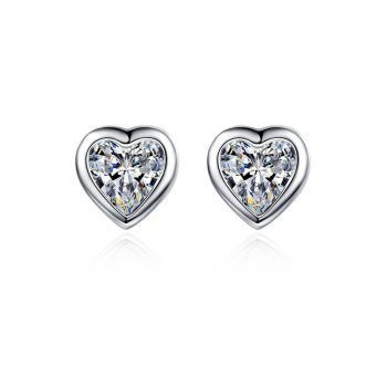 Cercei de argint - in forma de inima - decorati cu zirconia Romance