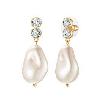 Cercei de aur de 14K filat cu perle si zirconia