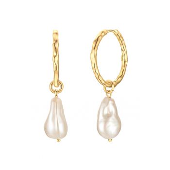 Cercei drop din aur de 14K filat - cu perle