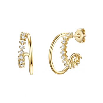 Cercei in forma de semiluna placati cu aur de 14K - cu zirconia