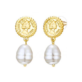 Cercei placati cu aur de 14K si decorati cu perle sintetice