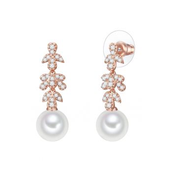 Cercei placati cu aur rose de 14K si decorati cu cristale si perle sintetice