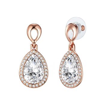 Cercei placati cu aur rose de 14K si decorati cu cristale