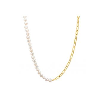 Colier de lant de aur de 14K filat cu perle de cultura