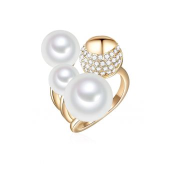 Inel placat cu aur de 14K si decorat cu cristale si perle sintetice 22557