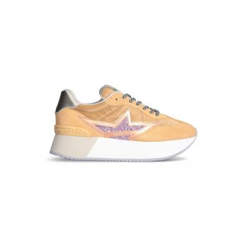 Pantofi sport wedge cu garnituri de piele