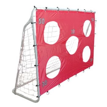 Poarta de fotbal si tinta de antrenament 2 in 1 pentru copii, Ikonka, portabila, cu cadrul din din otel, dimensiune 215 x 153 x 76 cm, Red